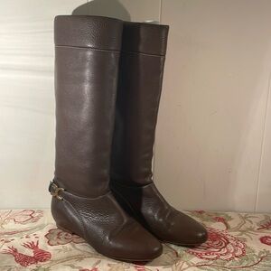 Chloe Brown Pebbled Riding Boots Gold Tone Bottom Buckle